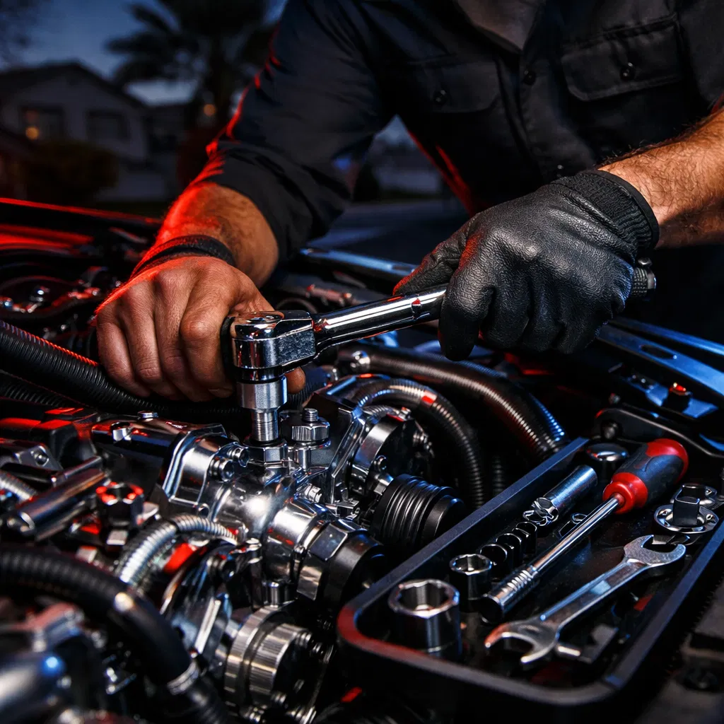 Professional mobile mechanic at work