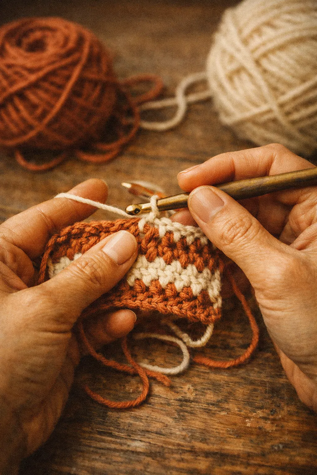Hands working on crochet