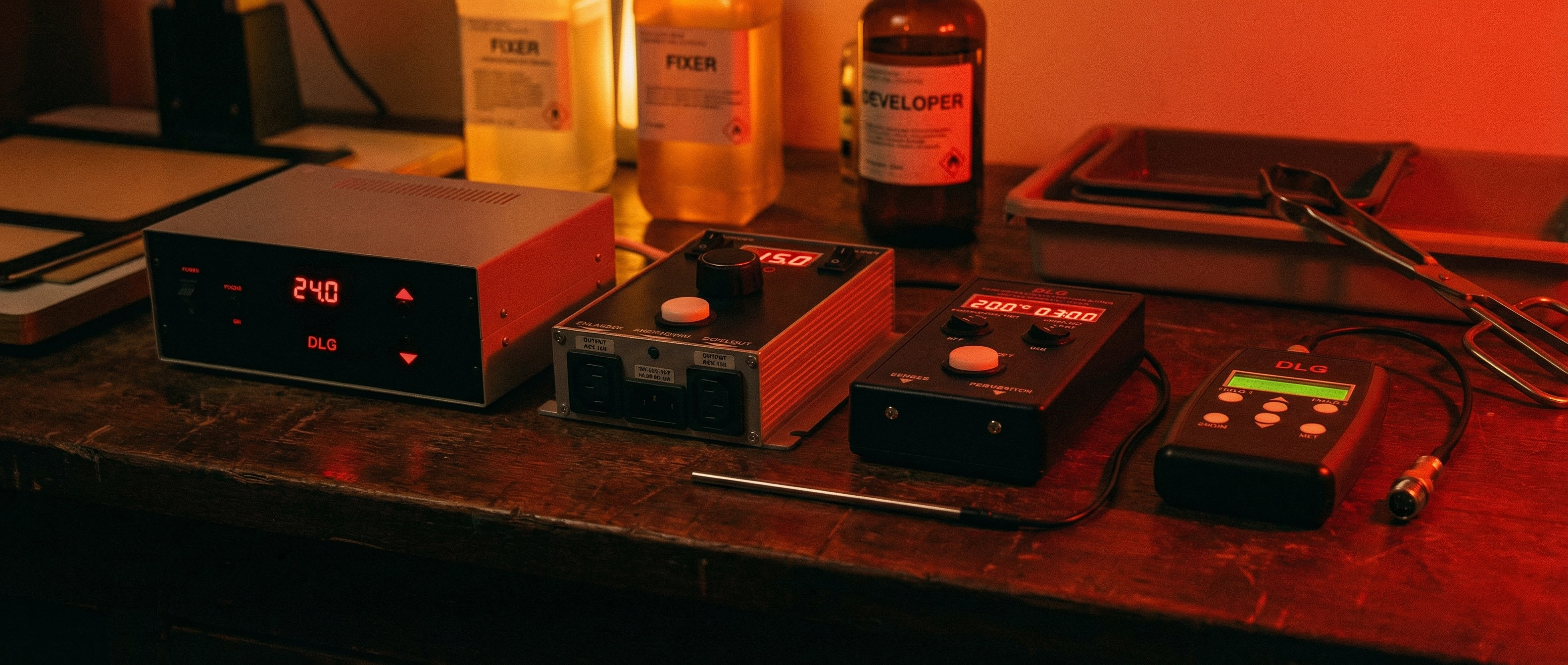 Darkroom Controls full product range on darkroom bench