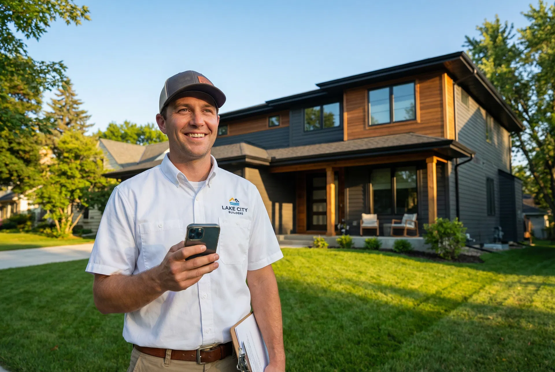 Local service business owner checking booked jobs