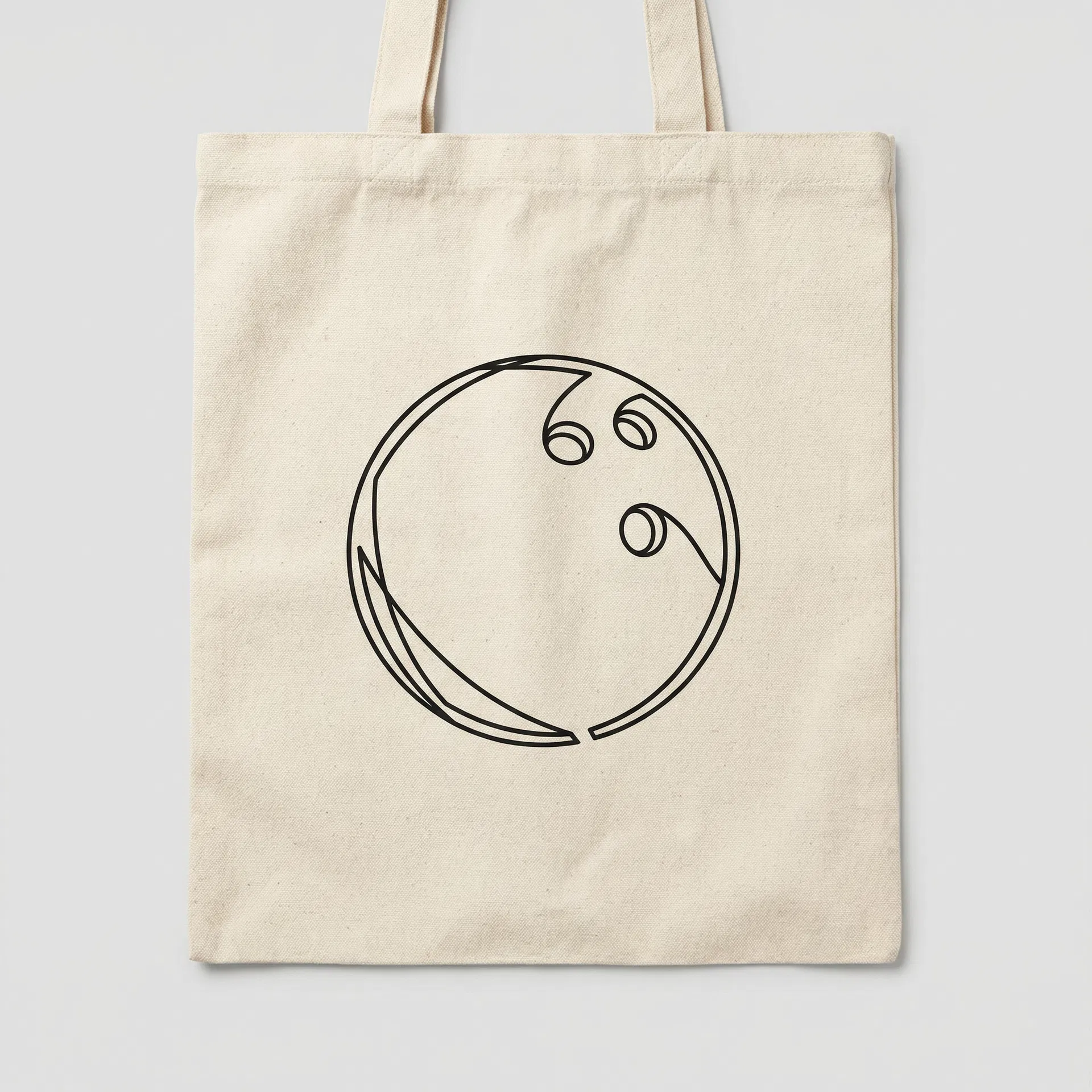 Natural canvas tote bag with minimalist bowling ball line art