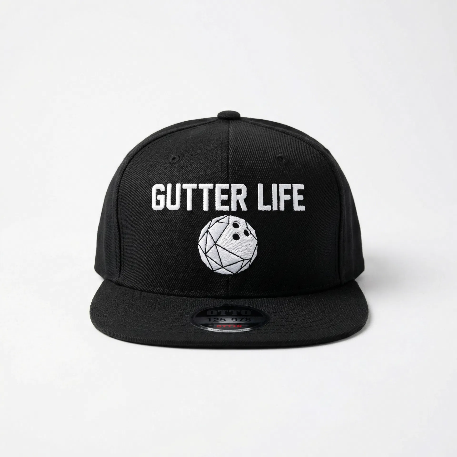 Gutter Life snapback with geometric bowling ball embroidery