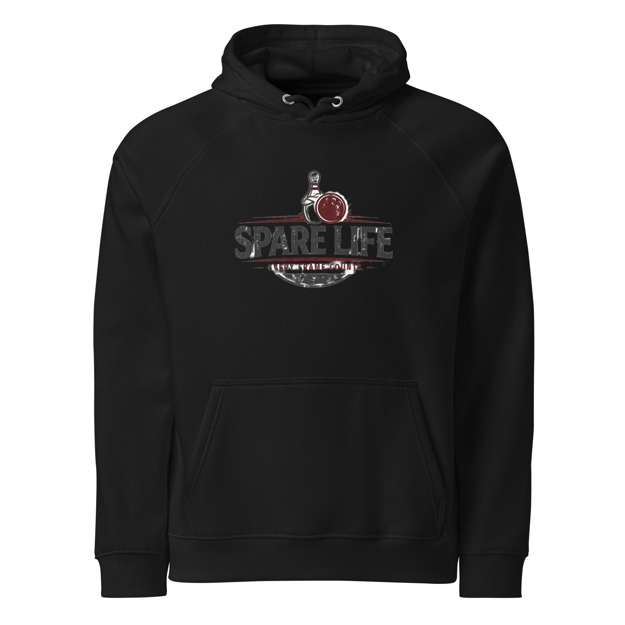 Spare Life Classic Hoodie in black with red bowling logo - Front
