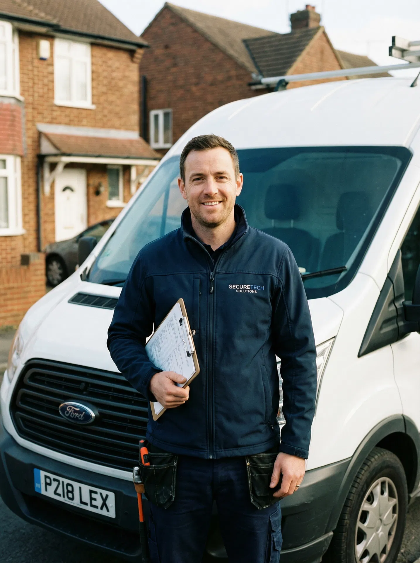 Security engineer installing CCTV camera