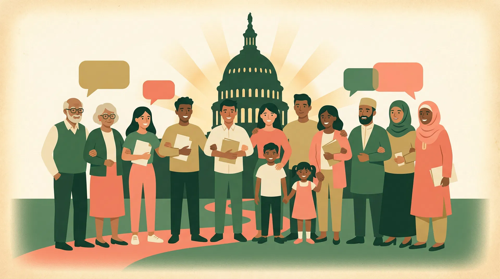 Diverse citizens engaged in civic action