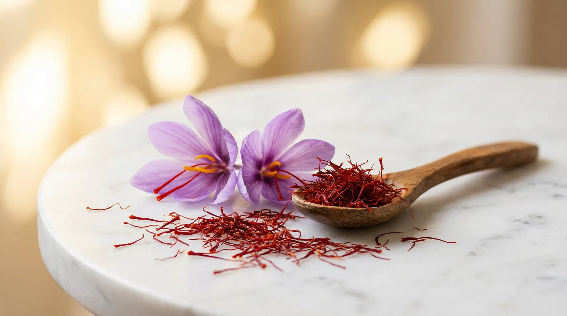 Saffron crocus flowers with vibrant red stigmas