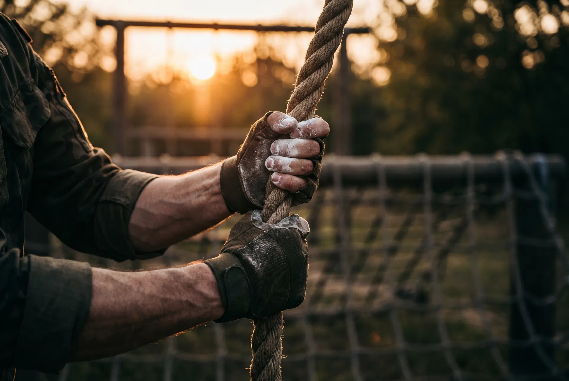 Hands gripping rope during training