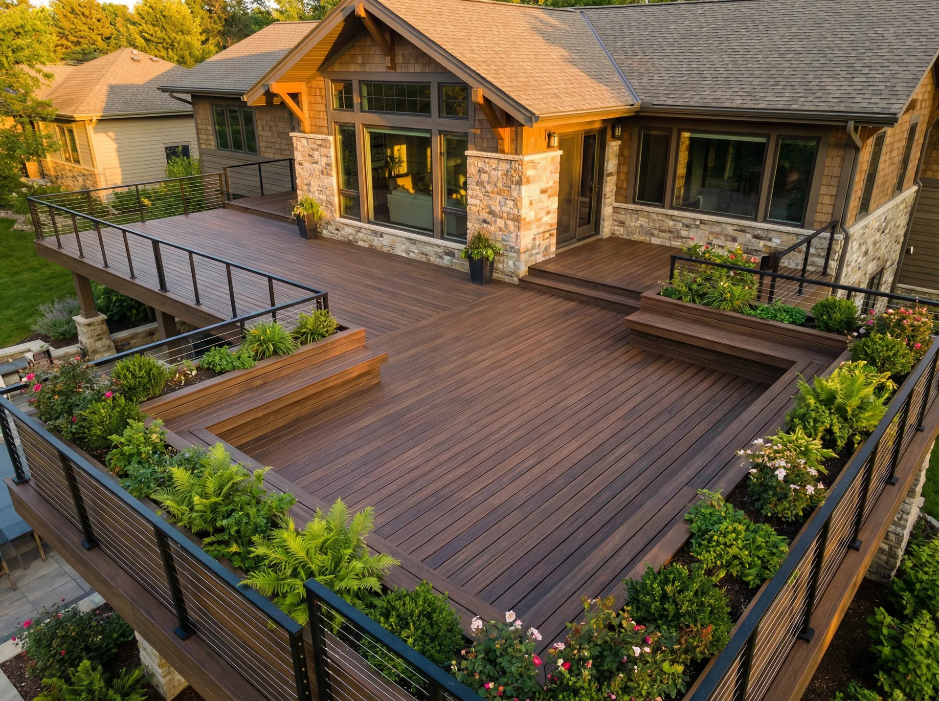 Custom composite deck with planters