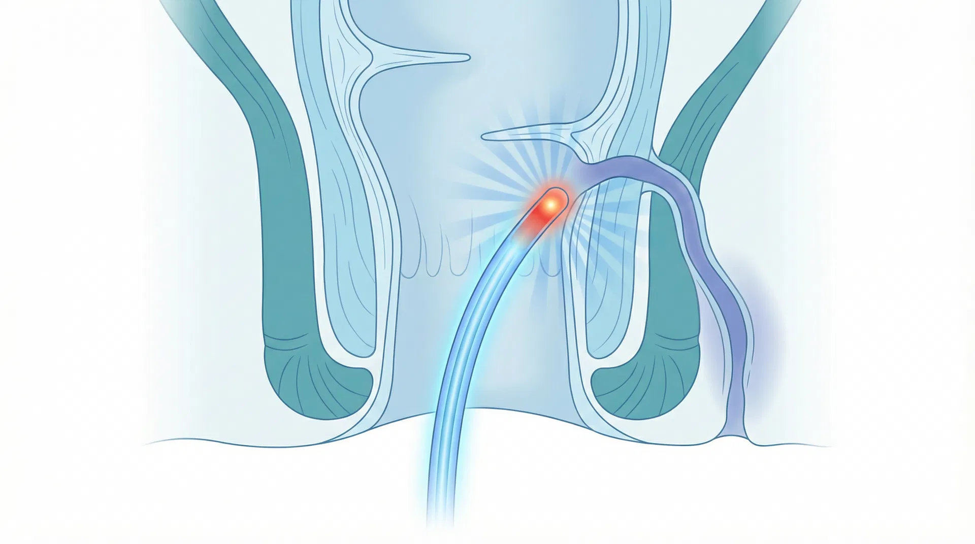 Laser fistula treatment (FiLaC) in Bangalore - medical illustration showing laser fiber closing anal fistula tract