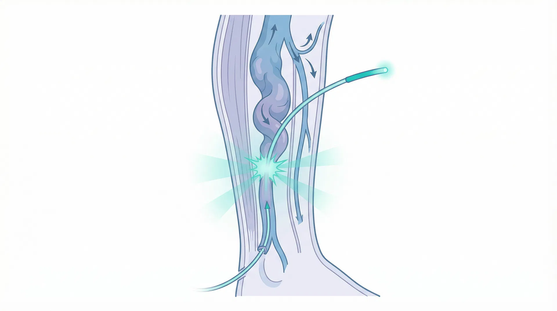Endovenous laser treatment (EVLT) for varicose veins in Bangalore - medical illustration showing laser fiber closing varicose vein