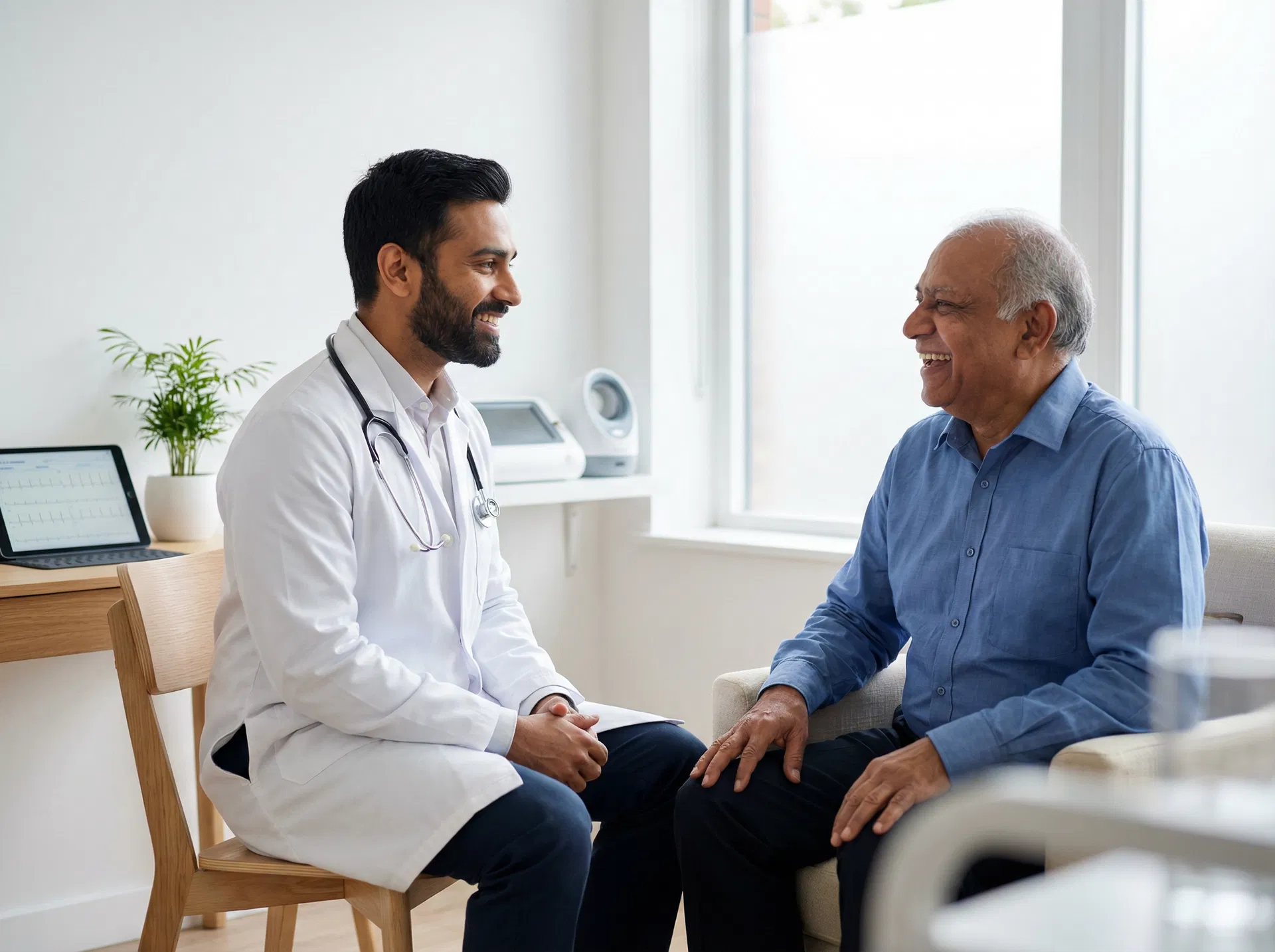 Dr. Adarsh M Patil with a happy patient after successful hernia surgery at Indiranagar clinic, Bangalore