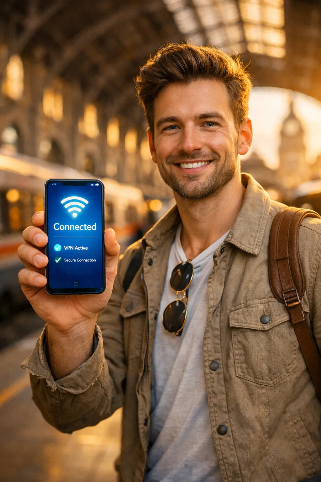 Traveler using RoamReady eSIM