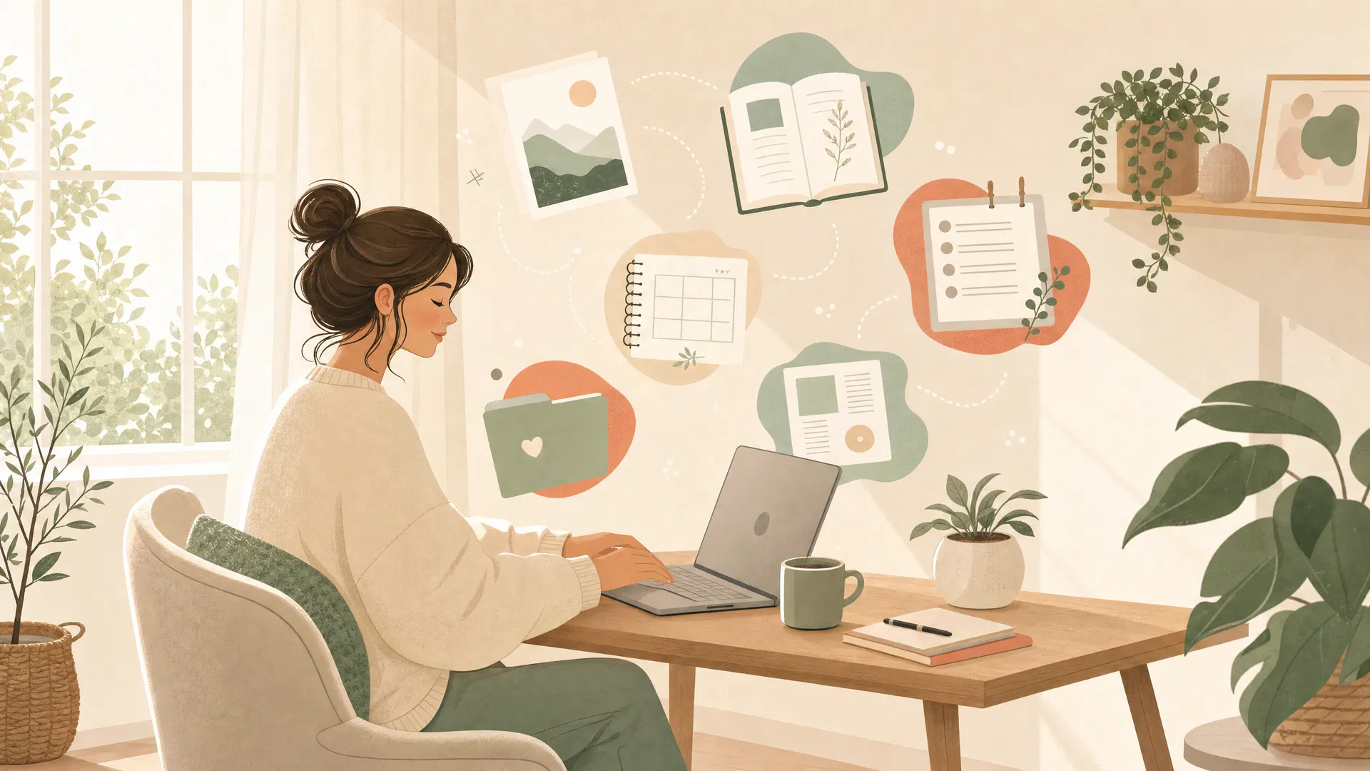 Person working from home with AI-powered tools