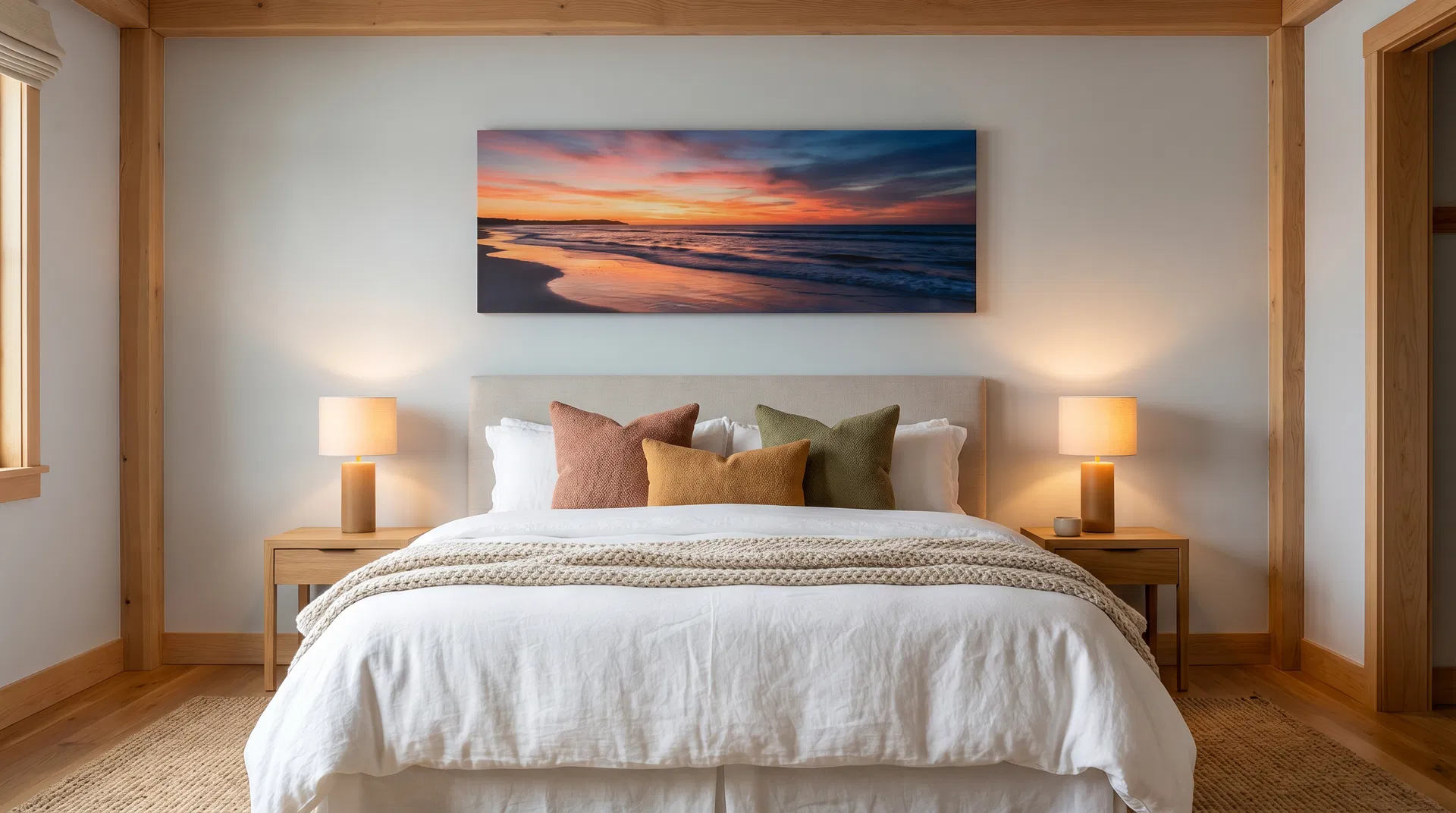 Panorama-Leinwandfoto über dem Bett im Schlafzimmer