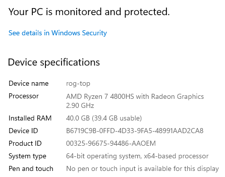 ASUS ROG Zephyrus Ryzen 7 4800HS 40GB RAM 4