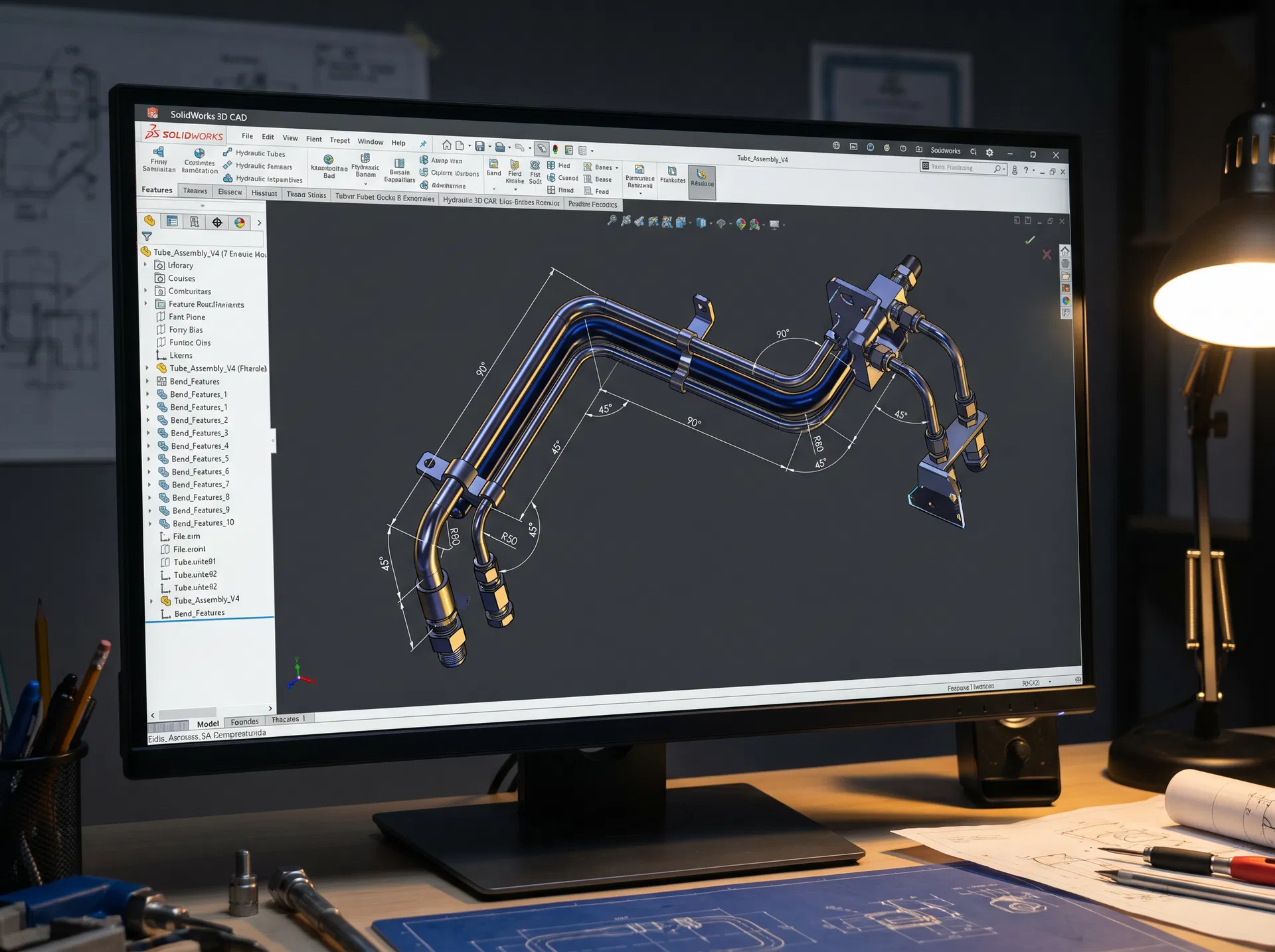 SolidWorks tube assembly routing model