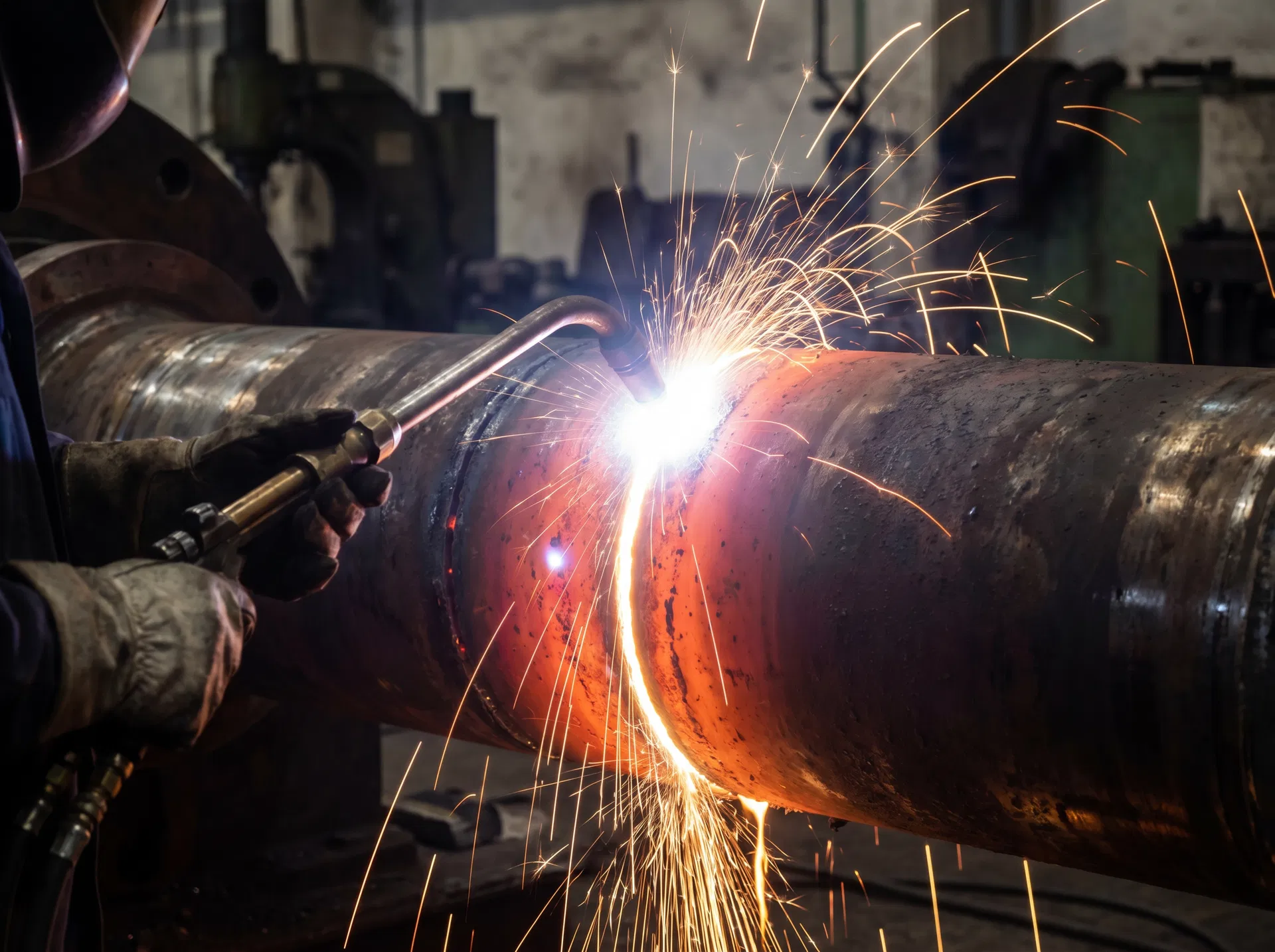 Thermal lance cutting through heavy steel pipe