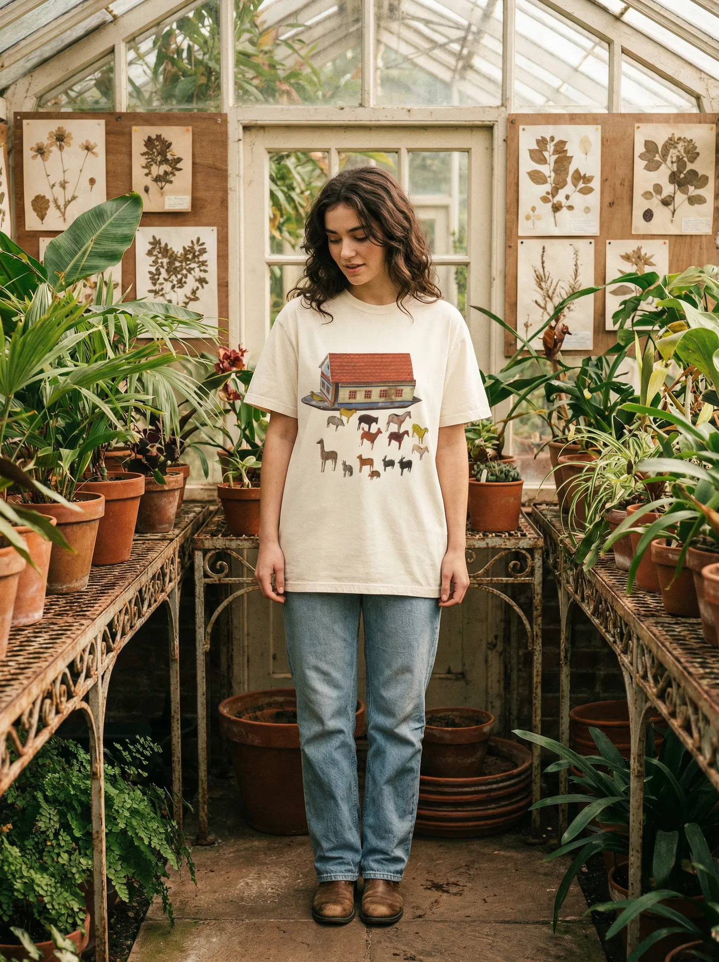 Noah's Ark and Animals T-Shirt | Cute Ark Illustration, Row of Animals