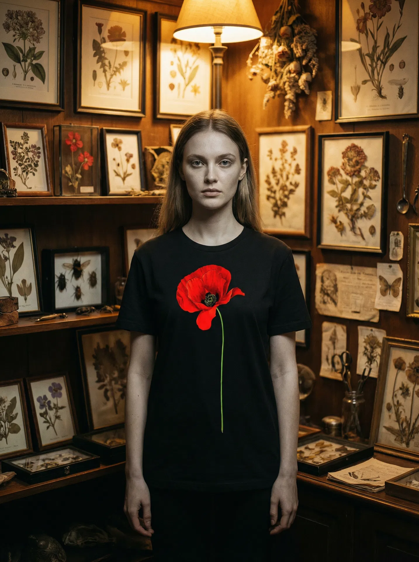 Poppy Field Tee — Specimen No. XII — Papaver rhoeas, vintage botanical illustration | jackdziatkowiec curiosity cabinet clothing