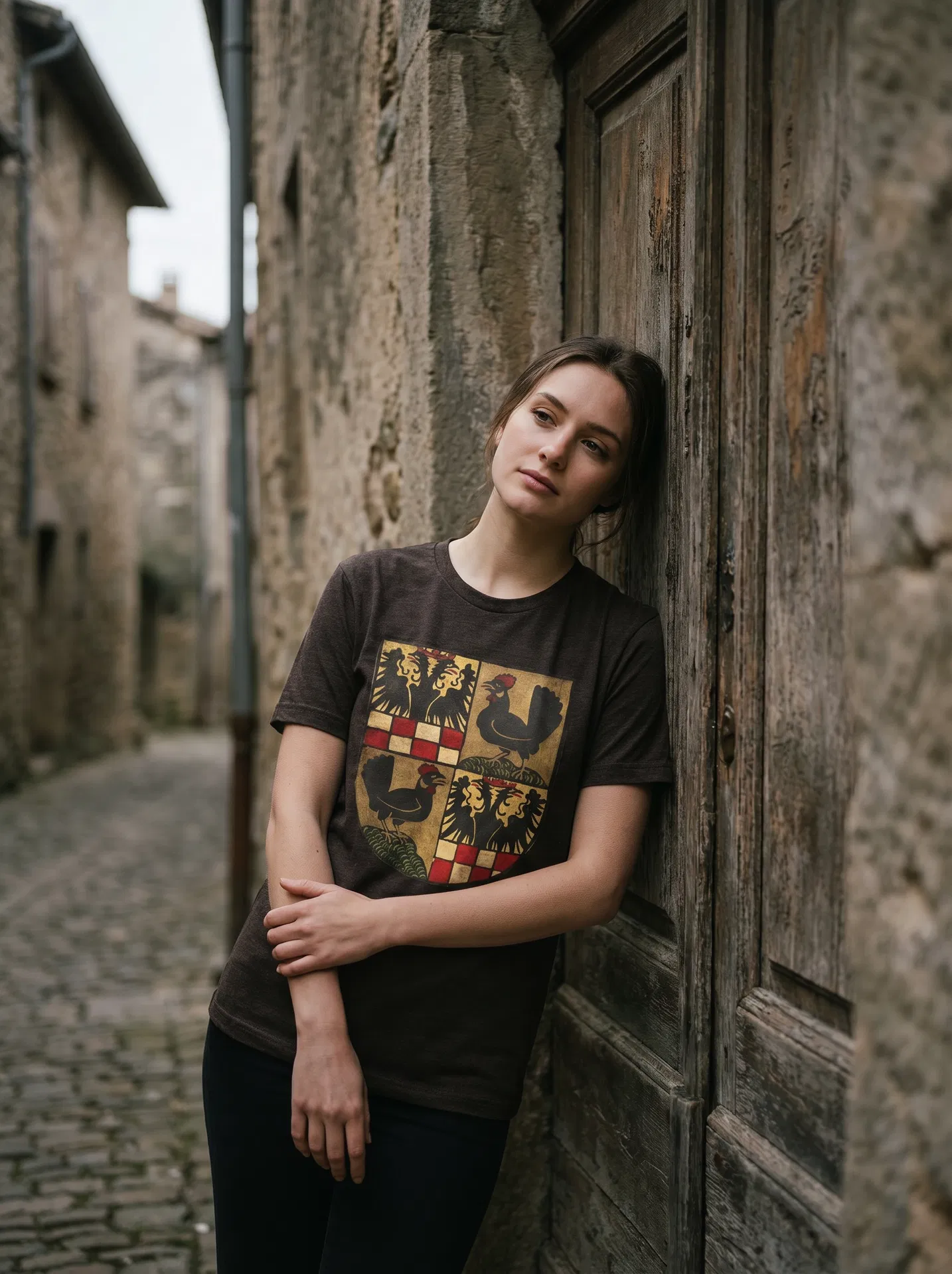 Heraldic Rooster Crest Tee — Specimen No. XXIII — Gallus heraldicus, medieval coat of arms — gallery image 2