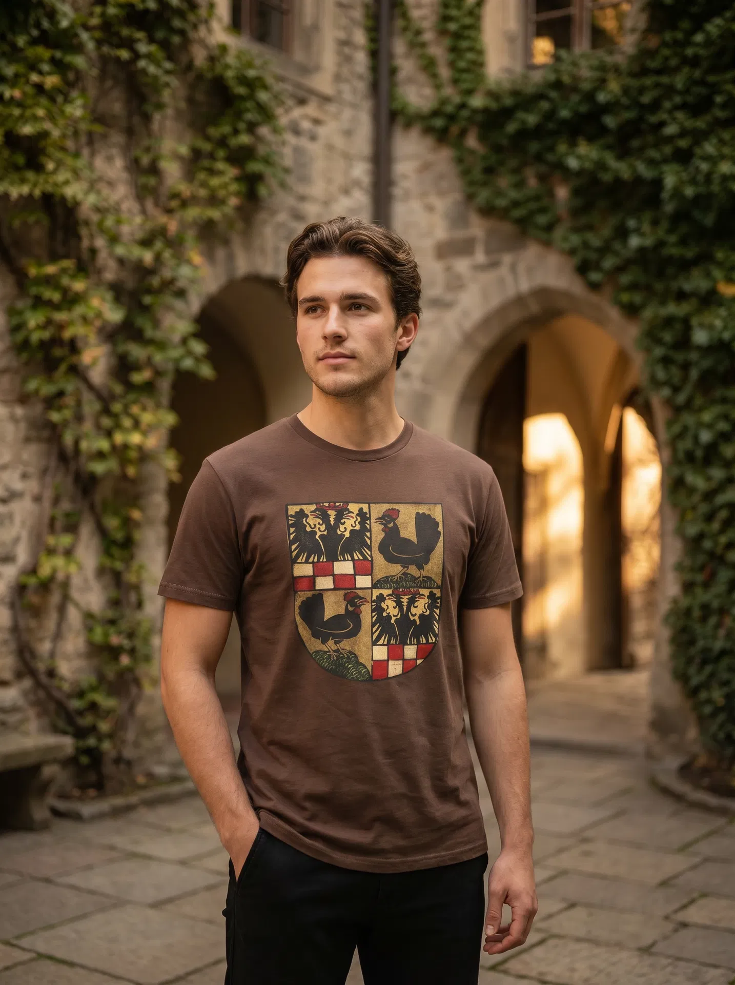 Heraldic Rooster Crest Tee — Specimen No. XXIII — Gallus heraldicus, medieval coat of arms | jackdziatkowiec curiosity cabinet clothing