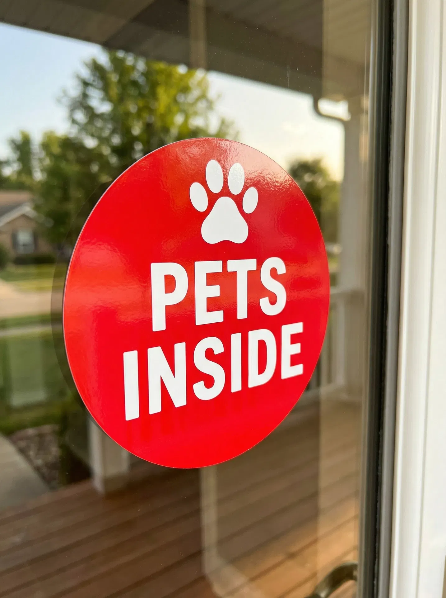 Pets Inside high-visibility window alert vinyl decal for glass doors and car windows