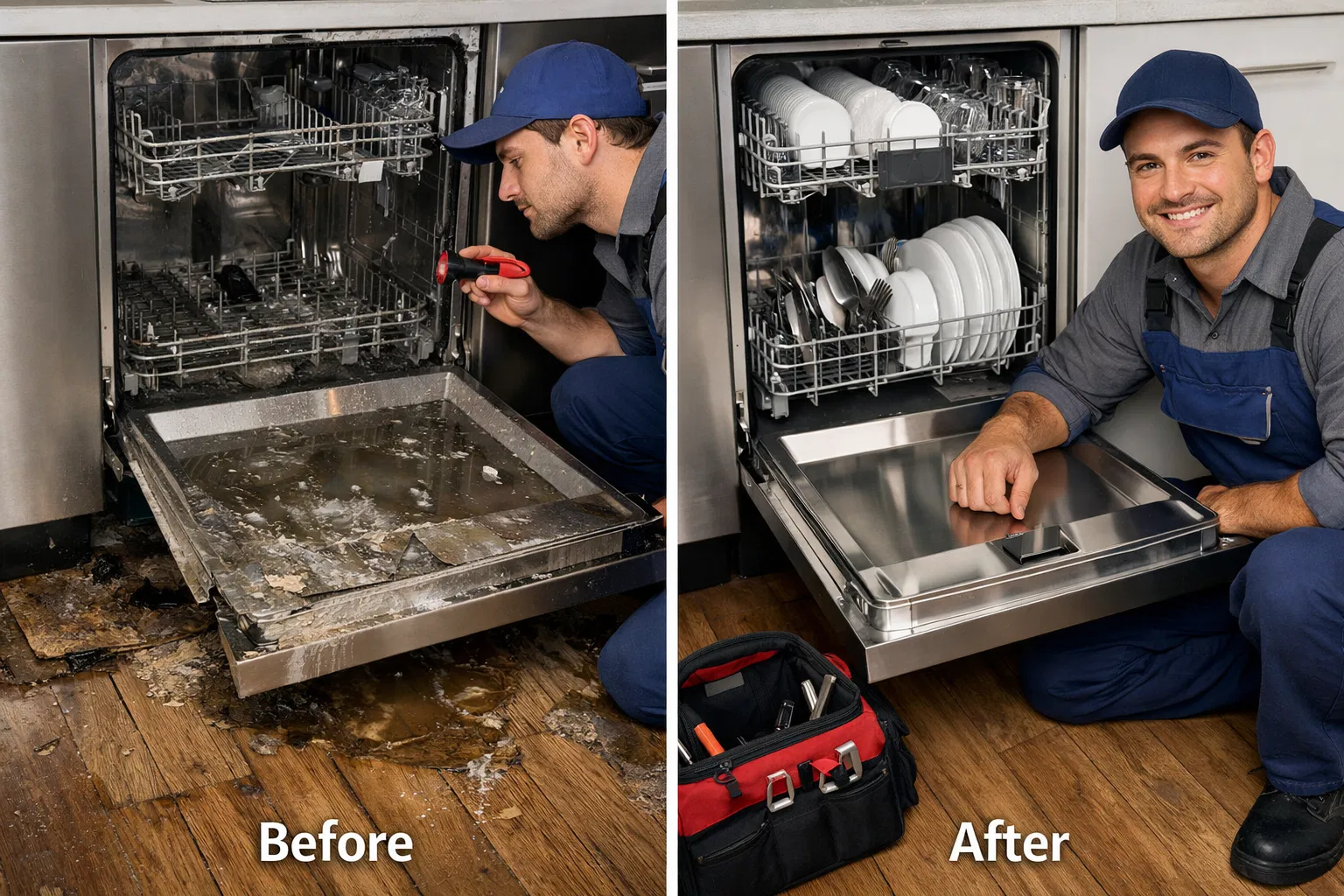 صيانة غسالة الأطباق قبل وبعد