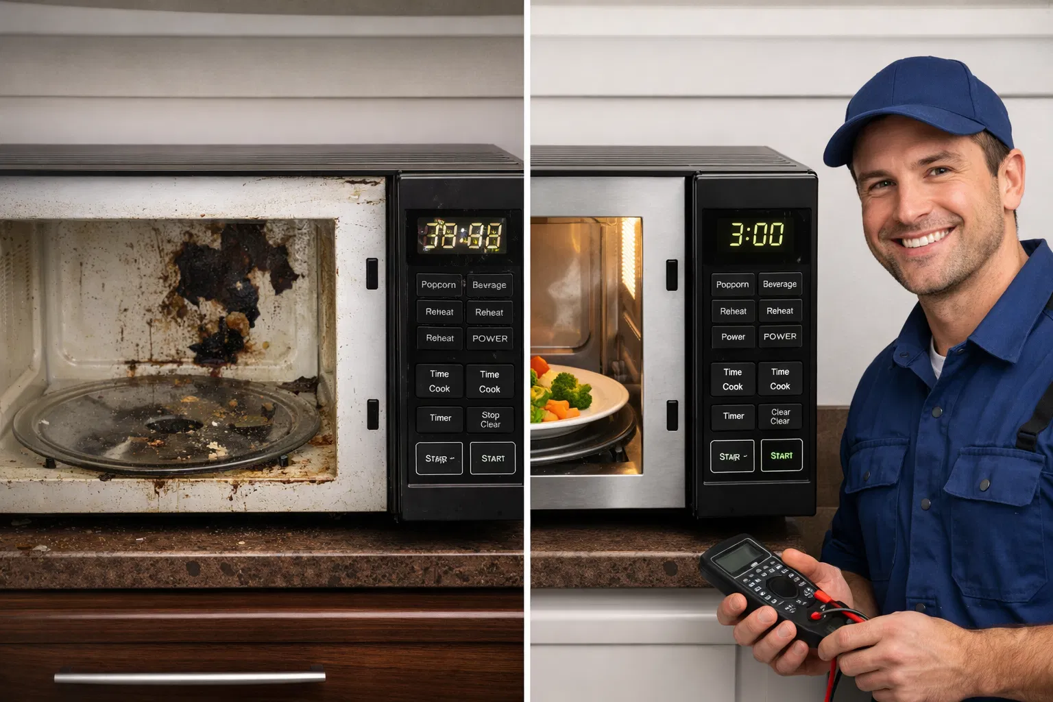 صيانة الميكروويف قبل وبعد