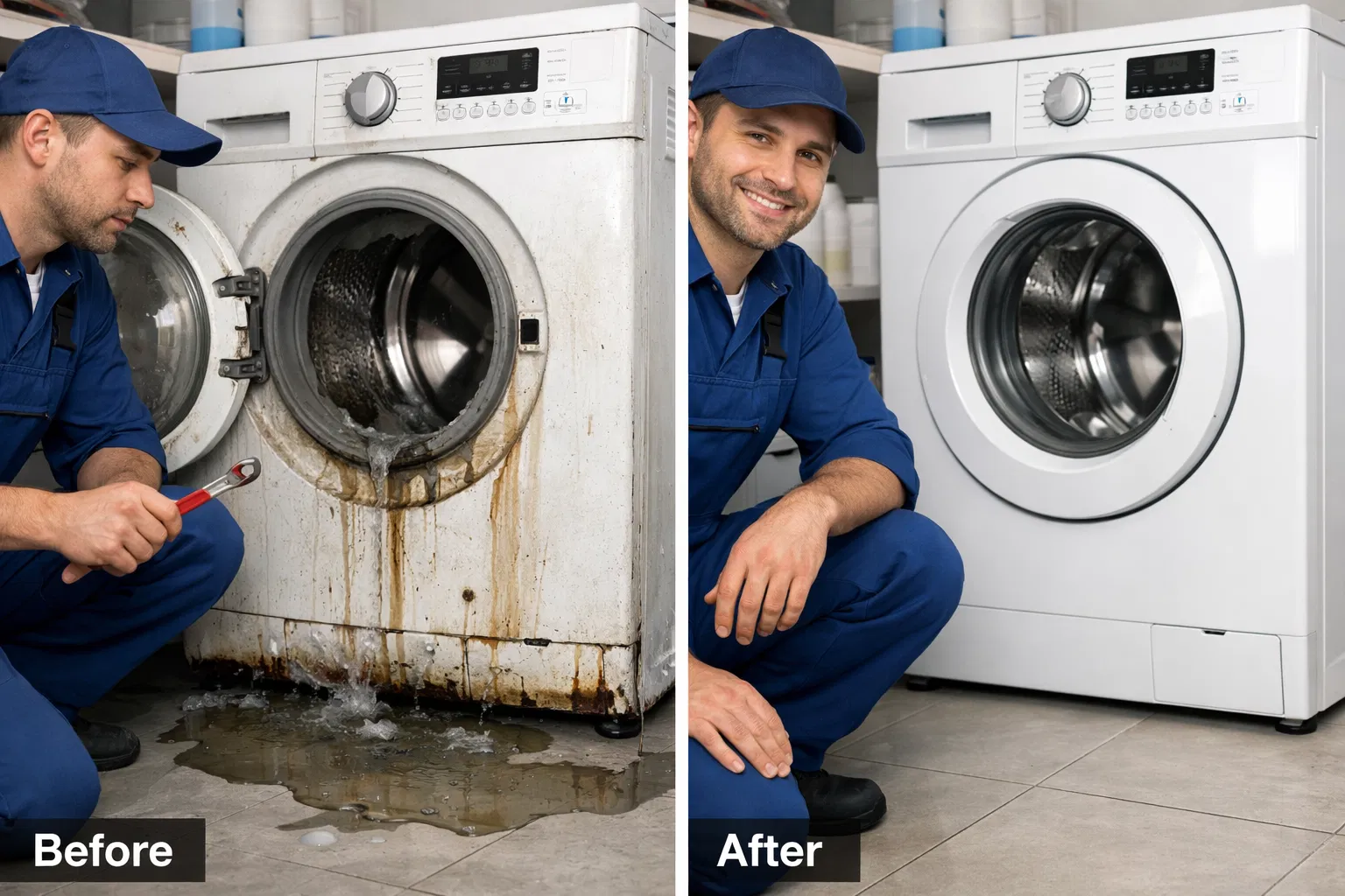 صيانة الغسالة قبل وبعد