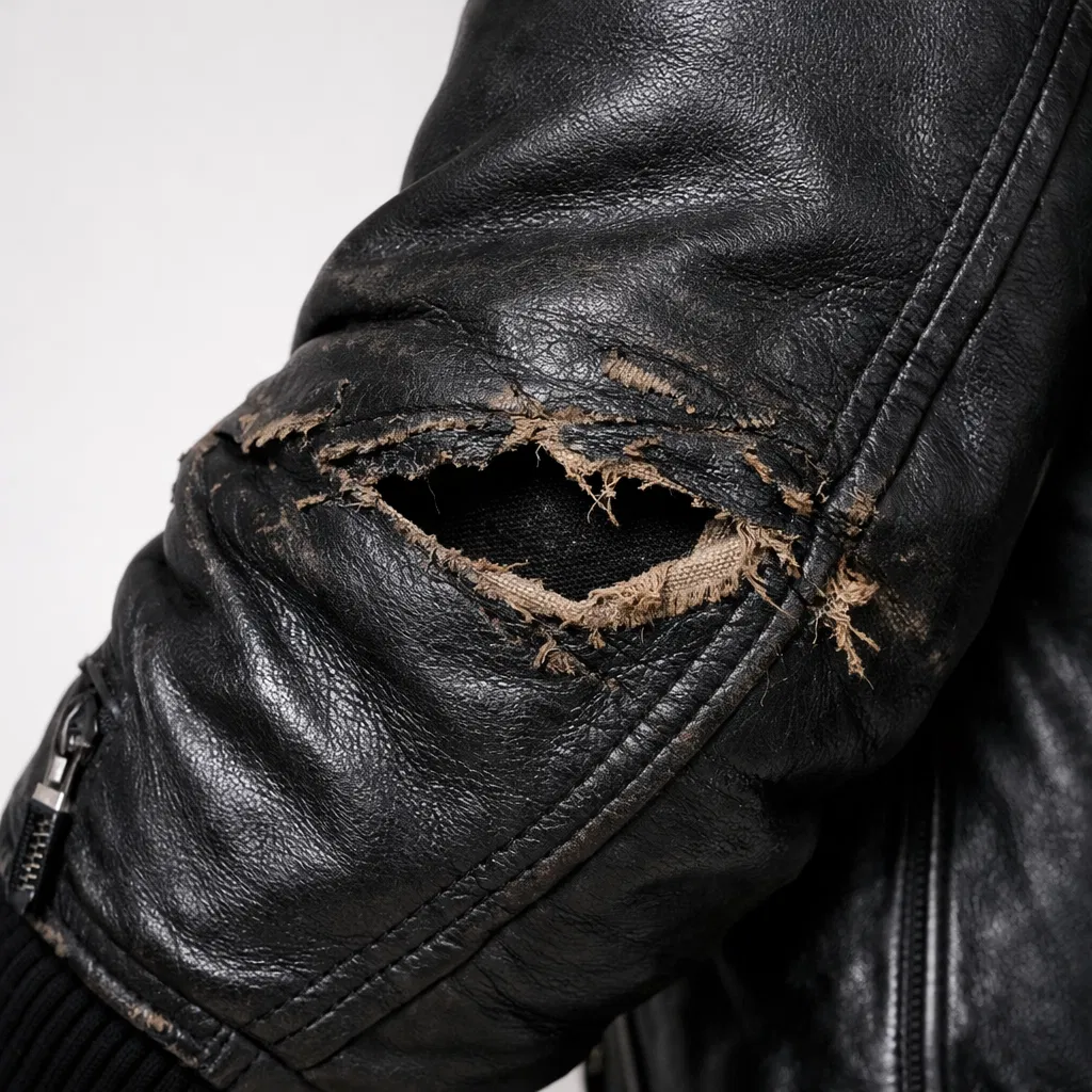 Before: Premium Leather Jacket Tear Repair