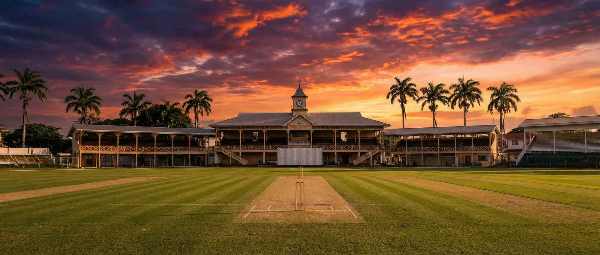 Cricket ground in Guyana at sunset