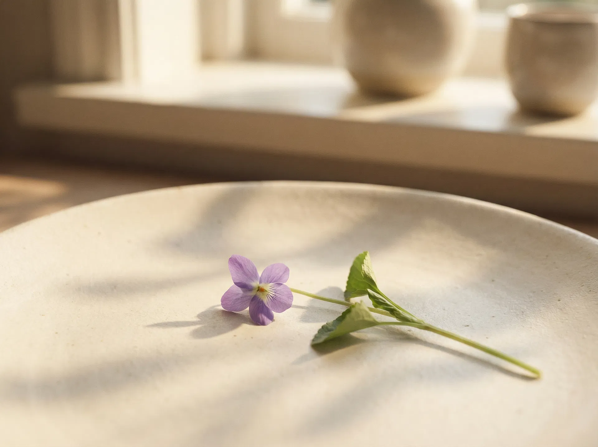 A violet flower resting on a warm surface — symbol of resilience