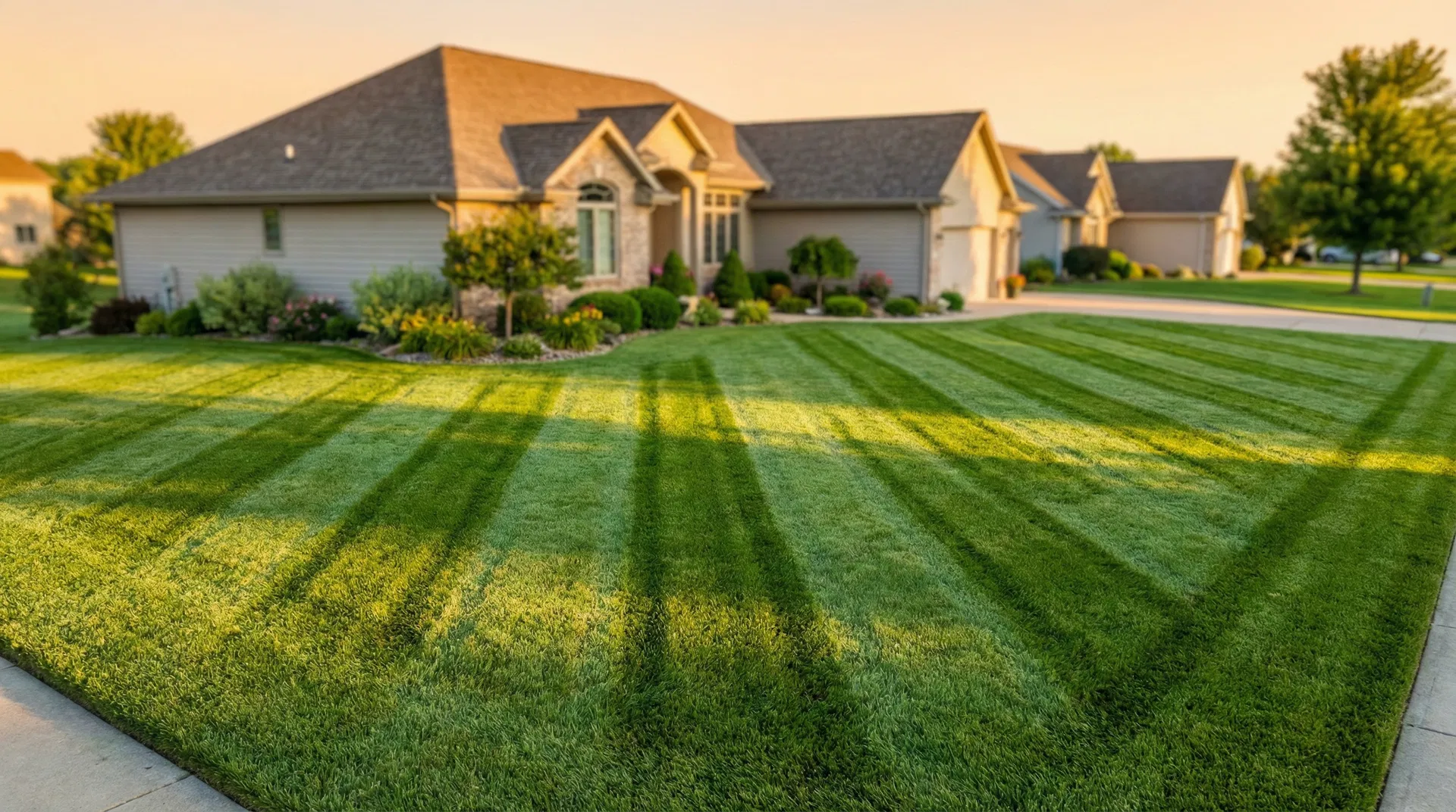 Perfectly mowed lawn with professional mowing stripes