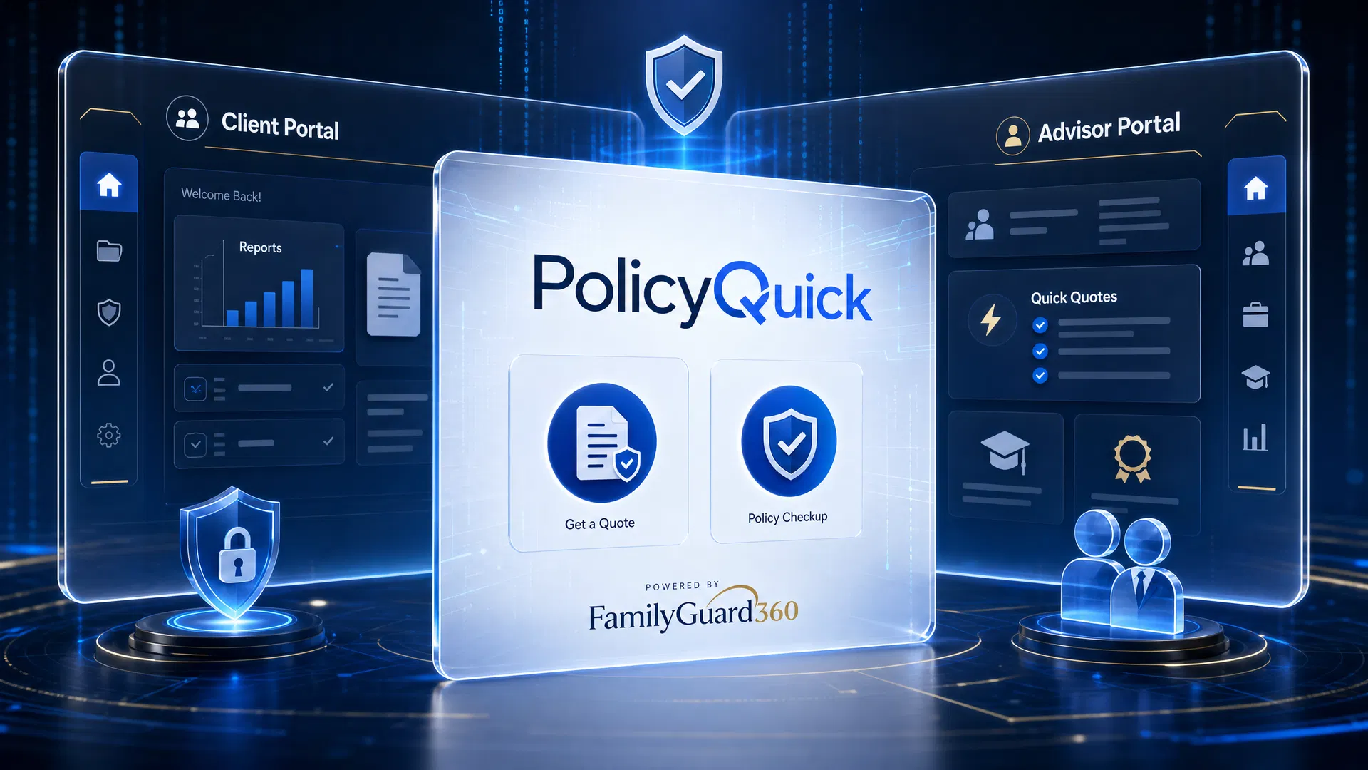 PolicyQuick client and advisor portal architecture powered by FamilyGuard360