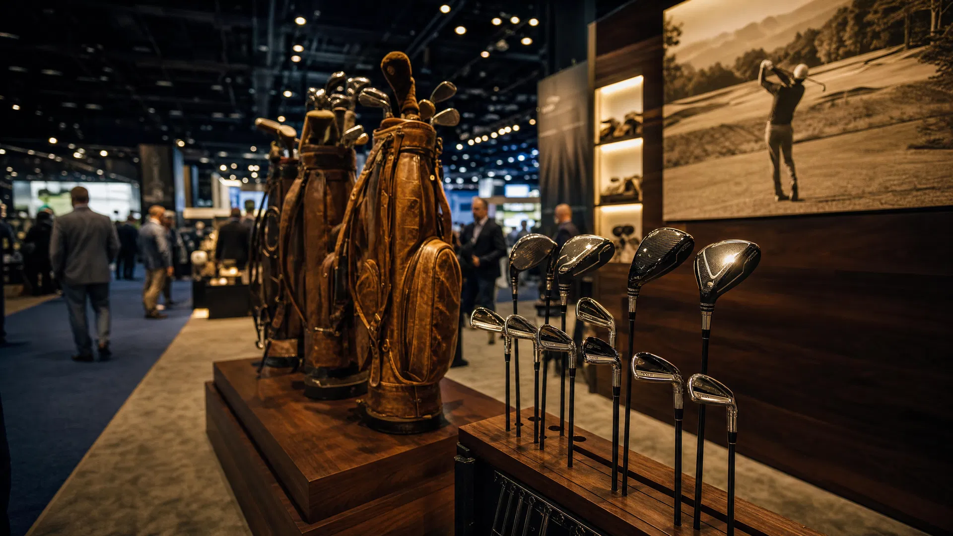 At the 2026 PGA Show, vintage leather golf bags stood alongside carbon-fiber technology — a striking symbol of golf's dual identity