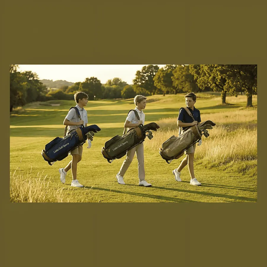 Wholesale junior canvas and leather stand golf bag for ages 11-17 - 16oz waxed canvas, padded strap, auto-deploy legs - OEM custom logo available