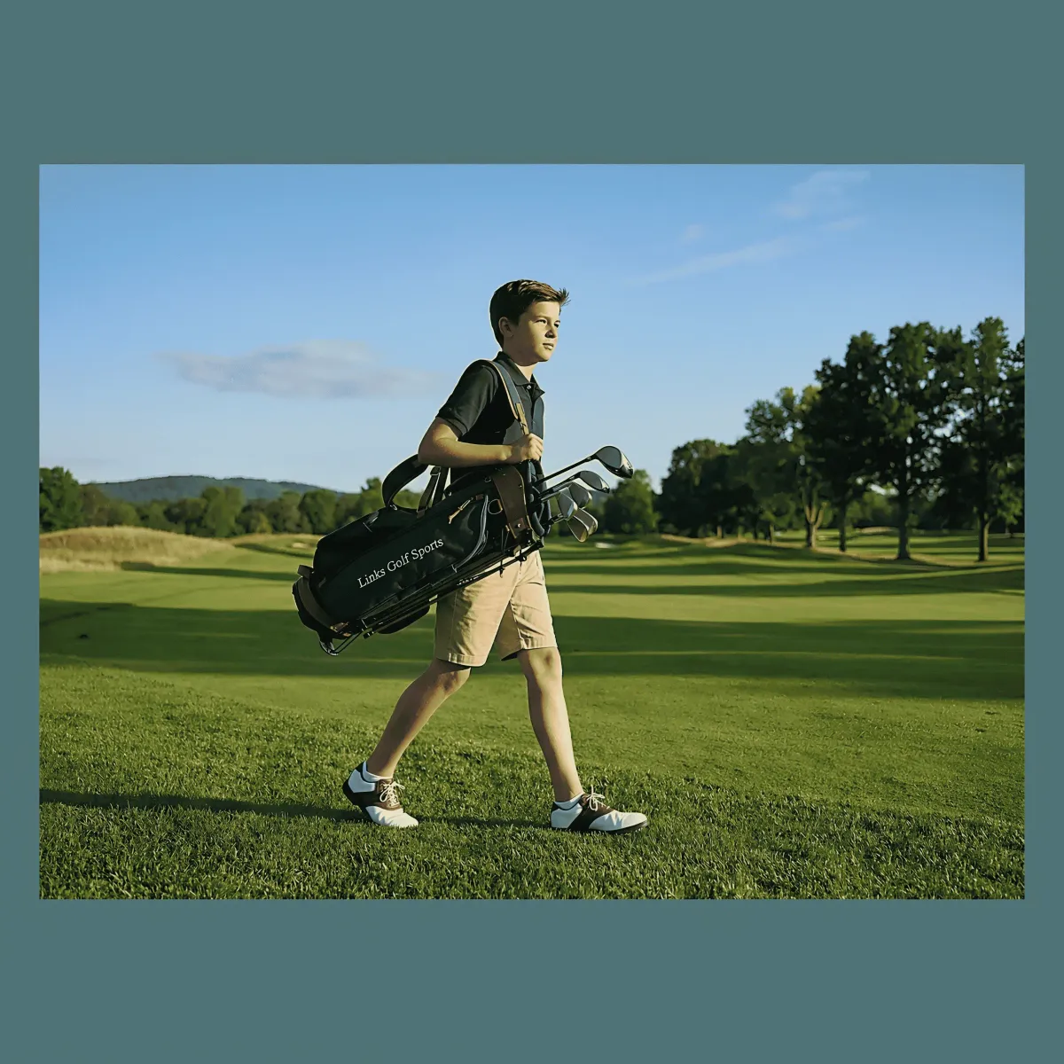 Wholesale junior canvas and leather stand golf bag for ages 11-17 - 16oz waxed canvas, padded strap, auto-deploy legs - OEM custom logo available — view 9
