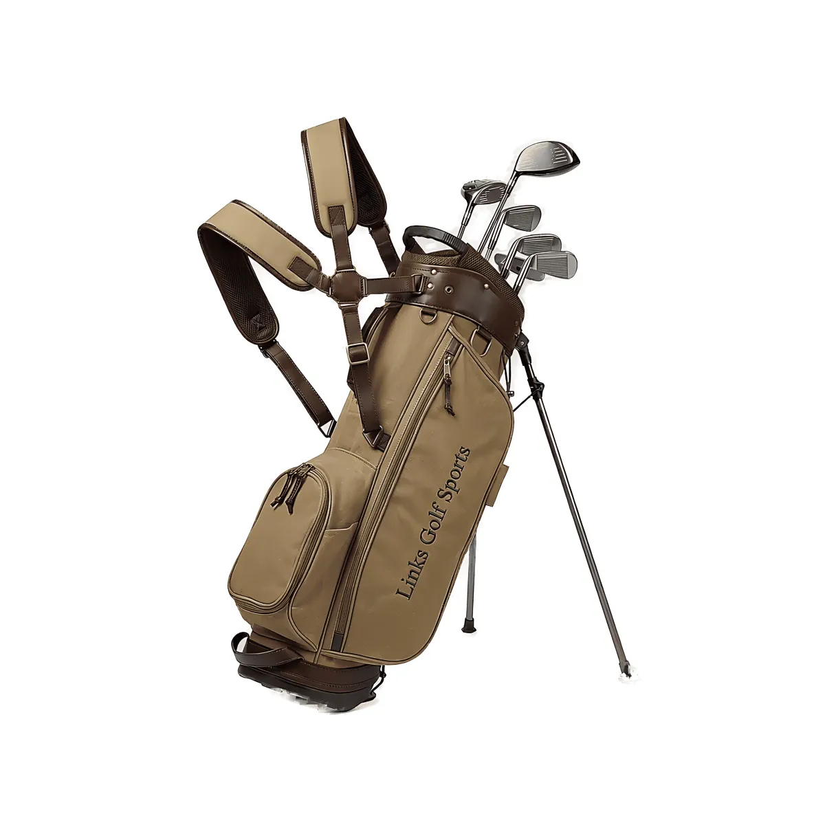 Wholesale junior canvas and leather stand golf bag for ages 11-17 - 16oz waxed canvas, padded strap, auto-deploy legs - OEM custom logo available — view 7