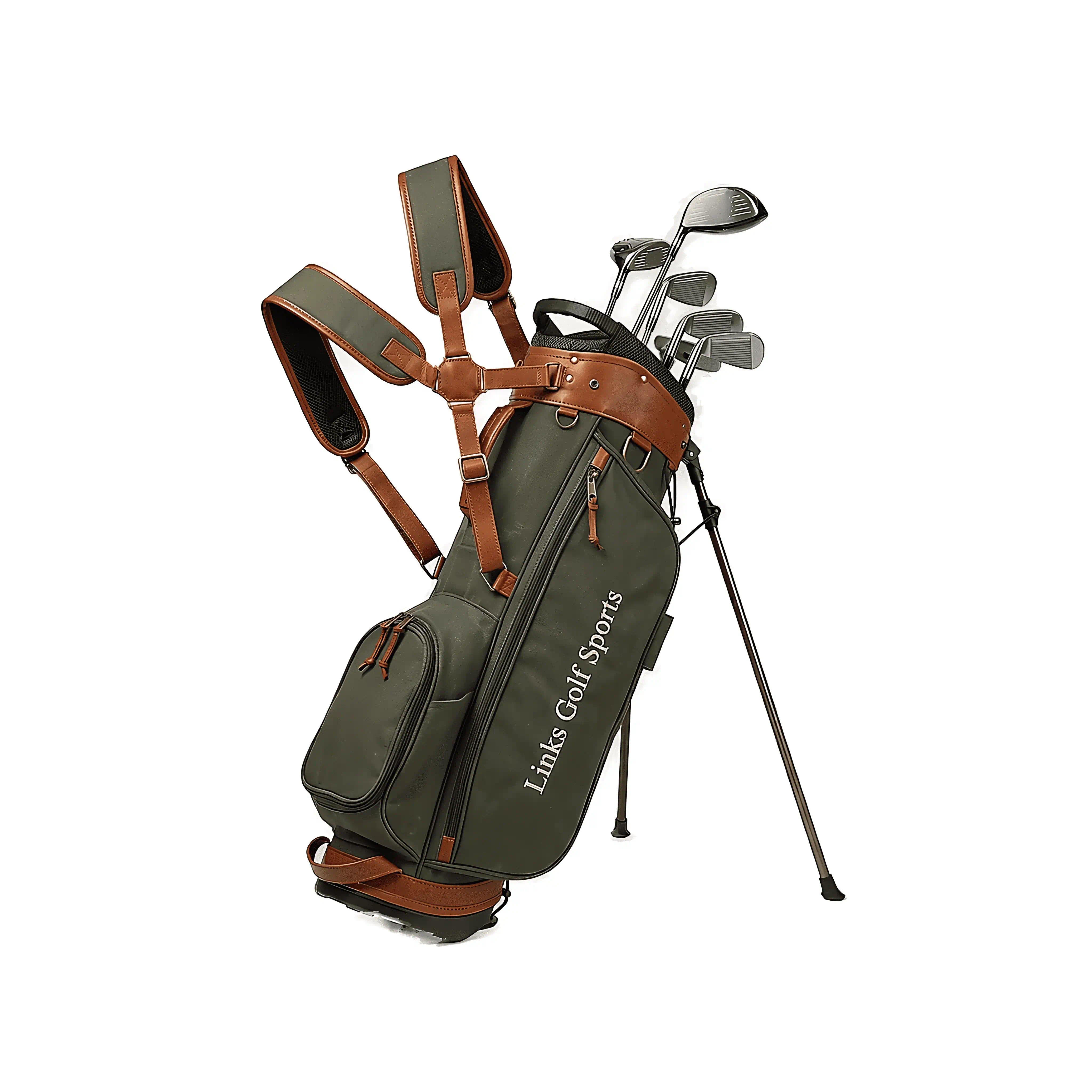 Junior canvas leather golf travel bag with wheels, OEM wholesale manufacturer — view 7