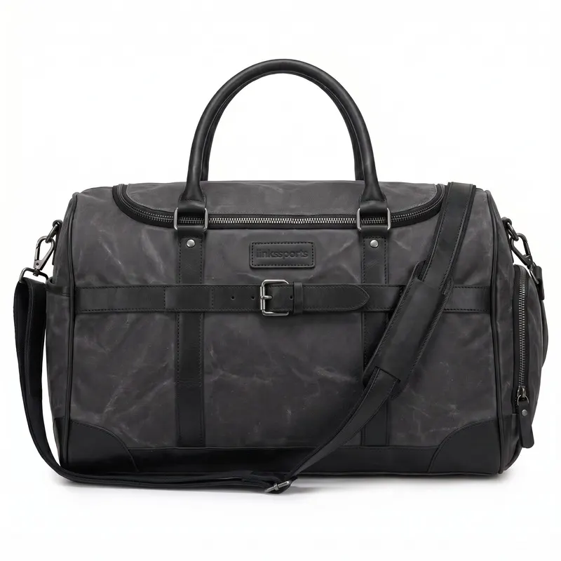 Links Travel Vintage Canvas & Leather Duffle — Brass Hardware
