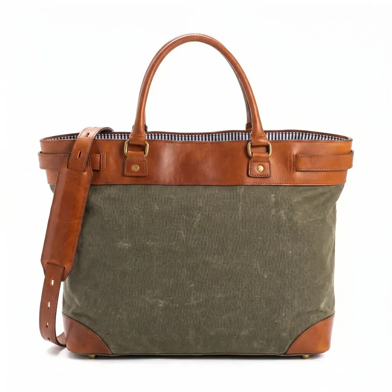 Links Travel Vintage Waxed Canvas Tote — Leather & Detach Strap