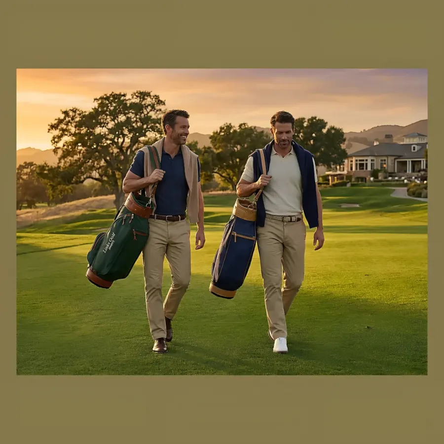 holesale men's canvas and leather Sunday golf bag - 18oz waxed canvas, full-grain leather trim, 3.5 lbs - OEM custom logo available by Links Sports Co