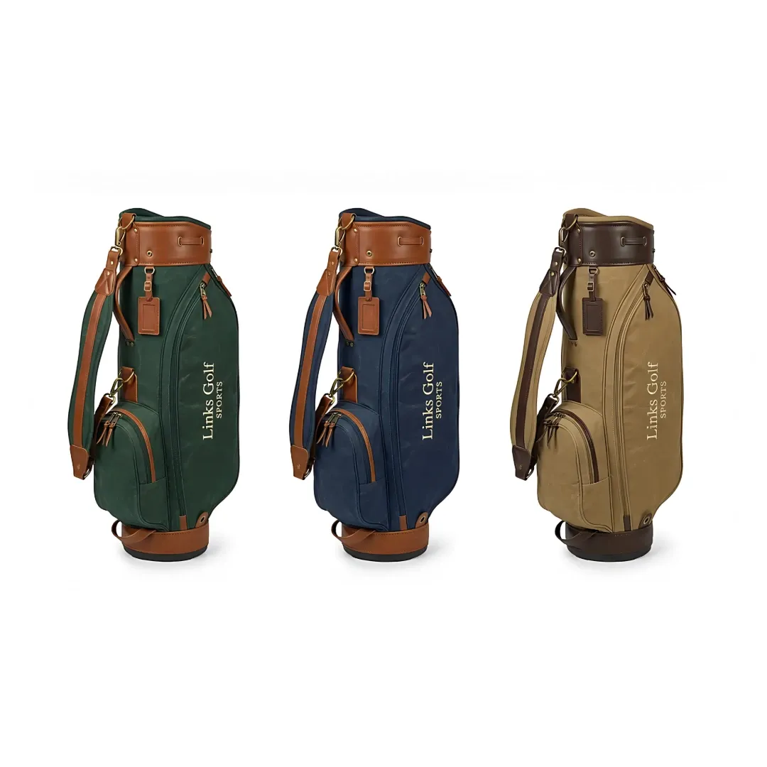 holesale men's canvas and leather Sunday golf bag - 18oz waxed canvas, full-grain leather trim, 3.5 lbs - OEM custom logo available by Links Sports Co — view 10