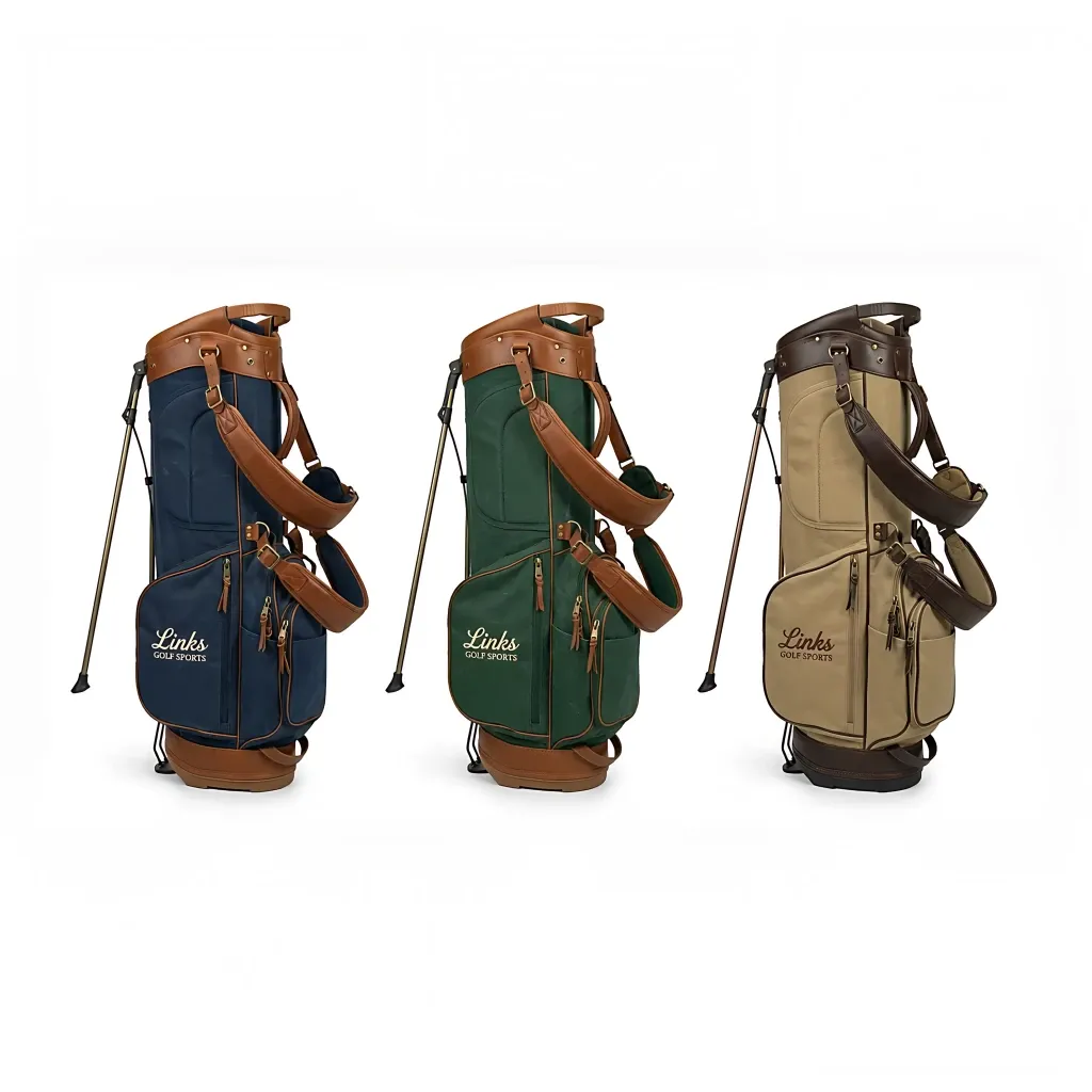 Men's waxed canvas stand bag with 9-inch top opening and reinforced leather base - custom logo available by Links Golf Sports — view 9