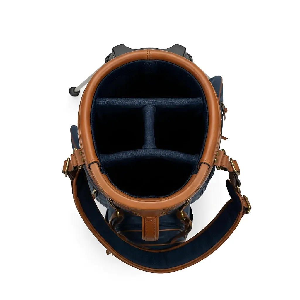 Men's waxed canvas stand bag with 9-inch top opening and reinforced leather base - custom logo available by Links Golf Sports — view 3