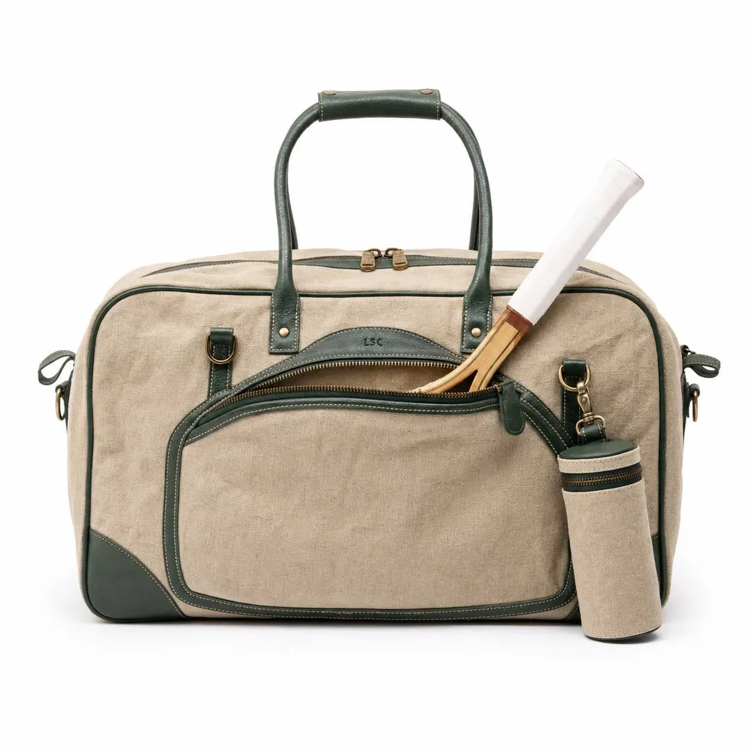 Links Court Canvas & Leather Tennis Racquet Cover — Brass Zip