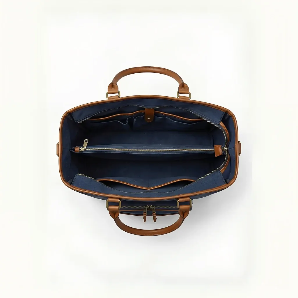 Men's vintage canvas and leather tote bag - 14 inch height, 18 inch width, two leather top handles - custom logo available by Links Sports Co — view 4