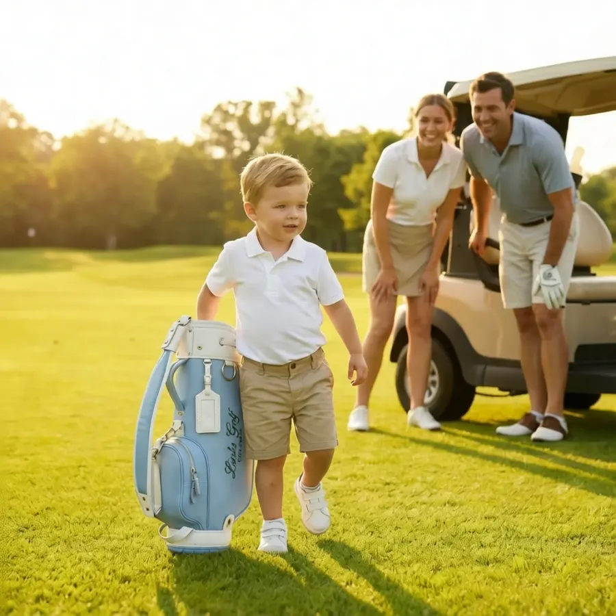 Soft Nappa leather toddler Sunday golf bag for ages 2-5 - 20 inch height, 2-way divider, padded strap, silver hardware by Links Sports Co