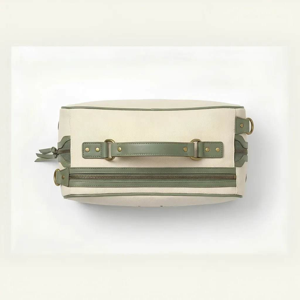 Woman's vintage canvas golf shoe bag in cream - 14x8x6 inches, top leather handle, full-length zipper - custom club logo available by Links Sports Co — view 4