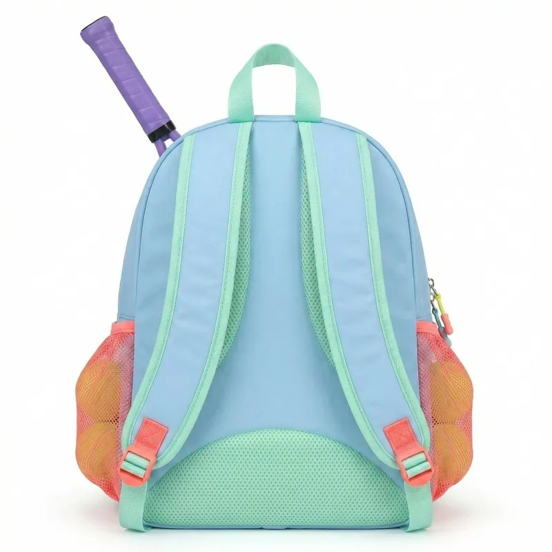 Kids' rainbow nylon tennis backpack for girls - racket compartment, dual mesh pockets, ages 5-12 - OEM custom logo by Links Sports Co — view 7